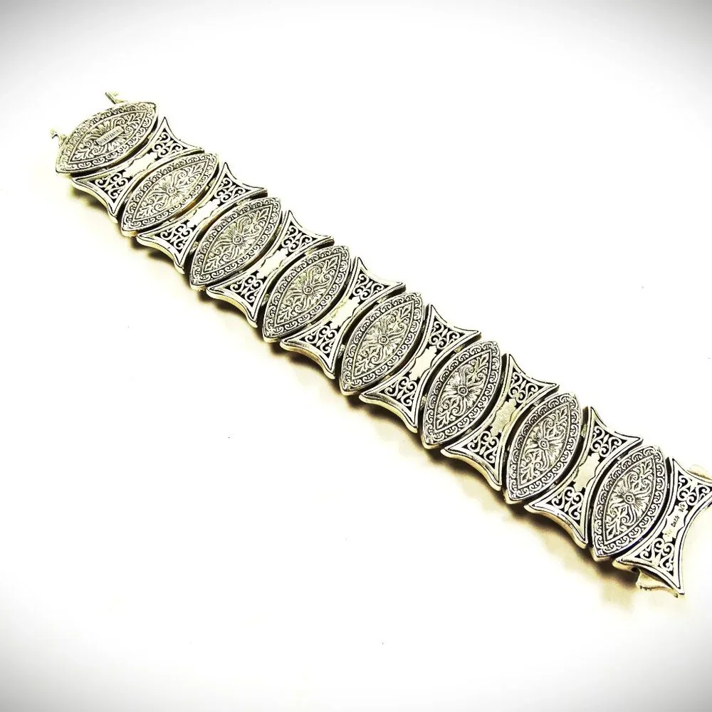 KONSTANTINO Sterling Silver Faceted Prasiolite Wide Link Bracelet 121 Grams - Picture 8 of 13